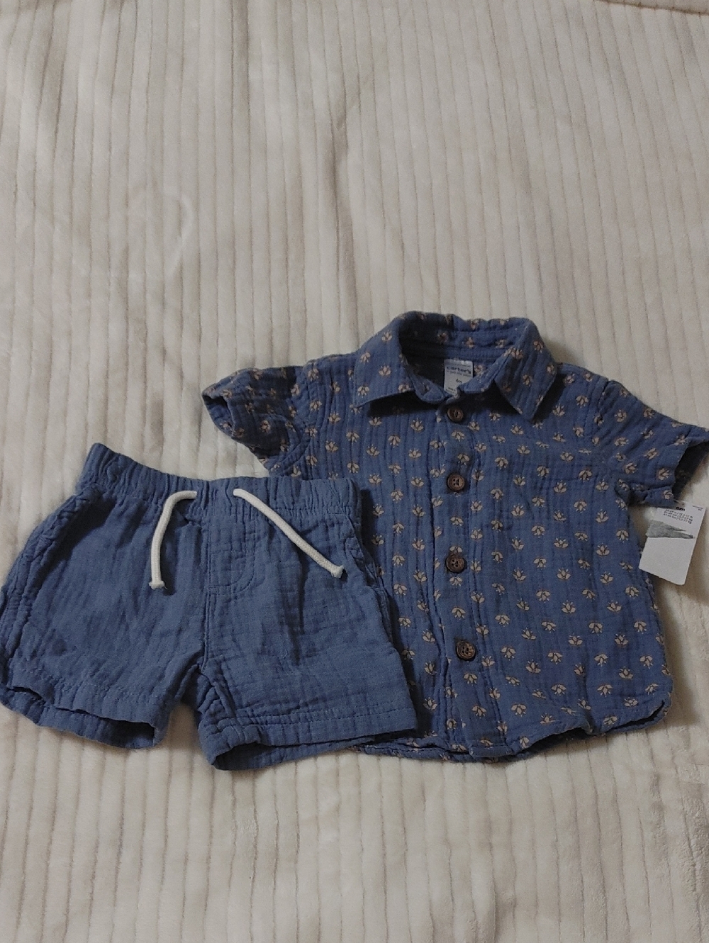 Carter's Blue Floral-Print Button Shirt Set